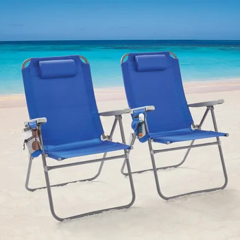 2-Pack Reclinável Em 4 Posições Oversize Cadeira De Praia, Azul，12,6 Lb，33.86 X 25.98 X 39.96 Polegadas