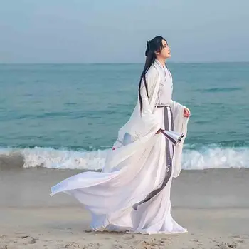 Grande Tamanho 4XL Hanfu Homens/Mulheres Chinês Tradicional Hanfu Adultos Cosplay Traje de Fantasia Vestido de Chiffon Branco Hanfu Conjuntos Para Casais