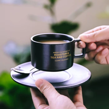 Retro Caneca de Cerâmica com Colher Bandeja de Café com Leite, Chá Alça de Xícara de Porcelana Par Copo de Água Novidade Presentes