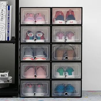 6pcs Tampa de Plástico, caixas de sapato de armazenamento de caixa de sapatos caixa de espessamento de poeira sapateira caixa sobreposta combinação de sapateira