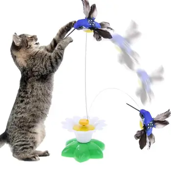 Interativa Do Gato De Brinquedo Engraçado Simulação De Penas De Aves 360 Graus Rotatable Engraçado Suprimentos Para Animais De Estimação Beija-Flor Forma De Brinquedo Para Veterinários