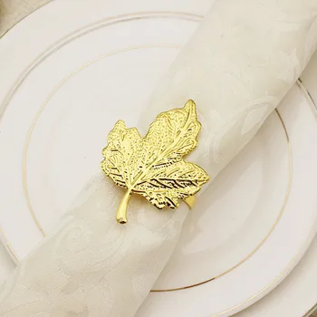 12pcs/monte Metal do anel de guardanapo golden maple leaf guardanapo fivela de casamento, festa de fim de tabela de decoração criativa anel de guardanapo