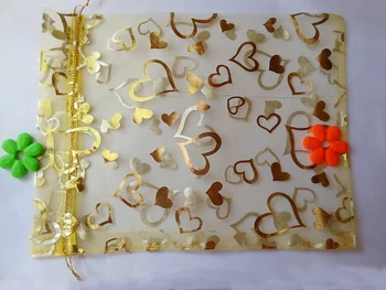 coração de ouro sacos de organza 11x16cm 5000pcs de jóias de embalagem de exibição de sacos de presentes saco de drawstring bolsa de saco de jóias para pulseiras