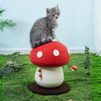 Gato Scratcher Árvore Torre de Sisal Coçar Escalada Cogumelo Design Durável Resistente à Mordida Engraçado de Jogar Bola Brinquedos para o Gatinho