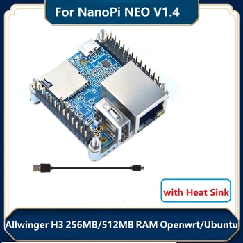 Para Nanopi NEO V1.4 Conselho de Desenvolvimento+Dissipador de Calor+Cabo Micro-USB Allwinger H3 Quad Core memória RAM Openwrt/Ubuntu Módulo