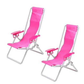 2pcs Mini Casa Deck Mentindo Cadeira de Simulação Dobrável Cadeira de Praia Casa de Acessórios do Modelo Cadeiras