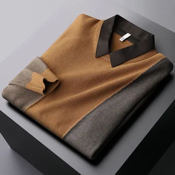luxo a moda High-end contraste de cores falso de duas peças-camisa gola da camisola para homens quentes do suéter grosso de outono e wintermen