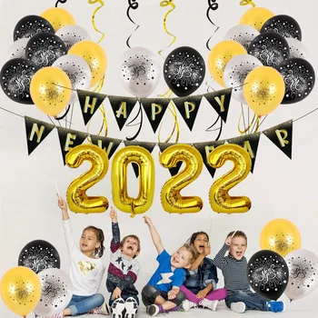 Em 2022, Ano Novo Balão decorado boom bola cena de festa decoração de acordo Feliz Ano Novo round de látex de alumínio do filme do balão