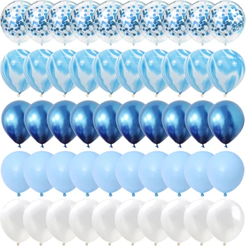 50 Pcs Conjunto Azul, Ágata de Mármore Balões de Prata Confete Balão de Casamento de Dia dos Namorados do Chuveiro de Bebê Decorações de Festa de Aniversário