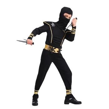 2023 Novo Menino Ninja Traje De Festa De Halloween Preto Ninja Traje Maquiagem Bola De Desempenho Da Fase Traje
