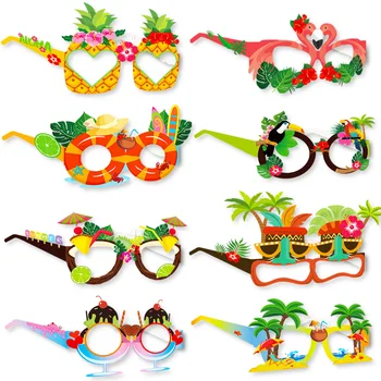 Havaiana Festa Papel Óculos De Decoração Flamingo Sorvete De Verão De Partido De Praia Fotografia Óculos Adereços Tropical Aloha Luau