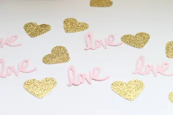 Cor-de-rosa e Ouro Confete - Amor tabela confettis casamento dispersa chuveiro nupcial festa de despedida de solteira de Scrapbooking Enfeite