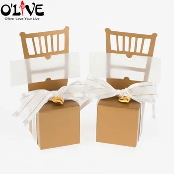 100 Pcs Cadeira de doces caixas de presente de Ouro Prata Doces Caixa de Presente de Casamento Bonbonniere Favores do Partido Caixas de Chocolate Dragee do Chuveiro do Bebê