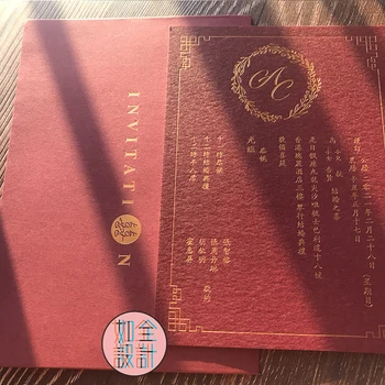 Alta Qualidade-Design Personalizado Cartão Vermelho Estilo Chinês Convites De Casamento Papel De Algodão De Ouro Folha/Impressão A Cores Completa