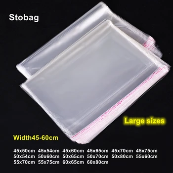 StoBag 100pcs Celofane Auto-adesiva Saco Plástico Opp Transparente Grande Auto-vedante Dom Camisa Chothes Embalagem Claro Bolsas