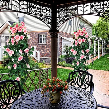 Flor Artificial de Vime Pendurada Rosa Vinha de Parede, Enfeite com Folhas de um Verde Falso Planta Hera Garland para o Jardim de Decoração de Casamento