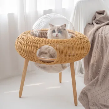A maca de gato universal para todas as estações do Gato de sofá-cama de Verão tecelagem de vime casa do Gato tenda desmontável e lavável suprimentos para animais de estimação