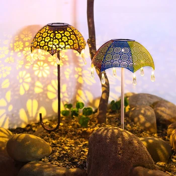 2Pcs Jardins Luzes Solares de Ferro, Guarda-chuva Gramados Projeção do Solo LEVOU para o Pátio Corredor Paisagens Decorações Oco Lâmpadas de Projeção