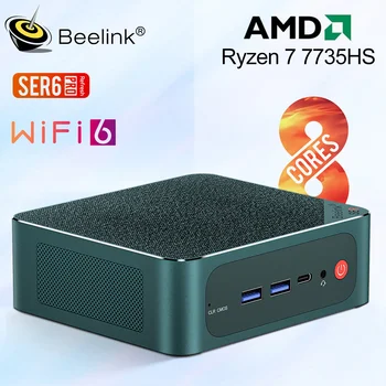 Beelink SER6 PRO 7735HS Mini PC AMD Ryzen 7 RDNA2 GPU DDR5 500GB, 32GB SSD PCIe4.0 Wifi6 BT LAN Computador da área de Trabalho