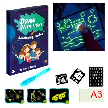 Luz Fluorescente Painel De Escrita Em Crianças De Magia Grafite Desenho Pintura Placa Luminosa Conselho De Ensino Brinquedo Engraçado Garoto Presente