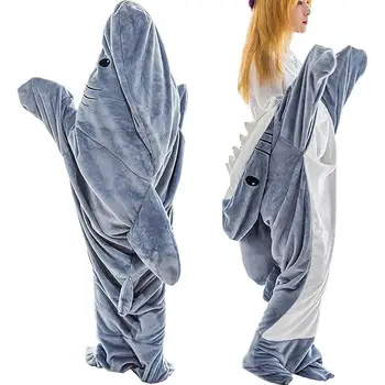 Bonito Dos Desenhos Animados De Tubarão Saco De Dormir De Pijama Macio Quente Tubarão Cobertor Tecido De Alta Qualidade Xale Cobertor Para A Criança Adulto