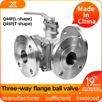 304 de aço inoxidável de três vias flange válvula de esfera manual Q44F/Q45F válvula DN25 40 50 65 80