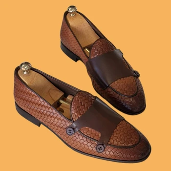 Nova Marrom Sapatos para Homens de Negócio Preto Pu Couro Tricô Mens Sapatos Artesanais-Frete Grátis Tamanho 38-48 Mocasines