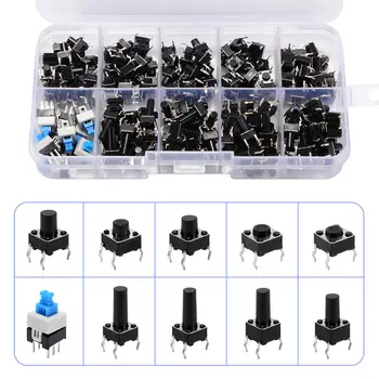 180 peças/lote Tátil Interruptor de Botão de pressão Micro Momentânea Tato Variedade Kit de 6mm de Micro-Interruptores com caixa de Armazenamento