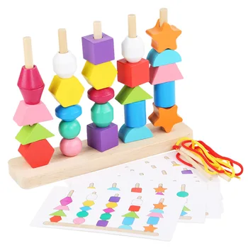 Cor De Madeira Forma De Correspondência Jogo De Quebra-Cabeça Colorido Frisado Cor Cognição Montessori Início De Brinquedos Educativos Presente Para Crianças
