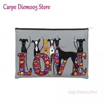 Amo Cães De Maquiagem Das Mulheres Do Saco De Viagem, Organizador De Cosméticos Kawaii Greyhound Whippet Sighthound Cão De Armazenamento De Produtos De Higiene Pessoal, Sacos De