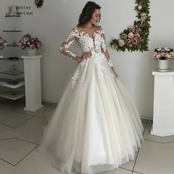 Sexy Vestido de Noiva Com Mangas com Apliques de Renda Vestido de Noiva de Tule Vestido de baile 2023 Boho Turquia Vestidos De Noiva Importado-china