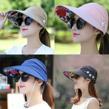 Mulheres Dobrável Proteção UV, Chapéu de Sol de Verão, Chapéus de Sol Viseira Suncreen Disquete Cap Caput Femme Exterior, Praia Hat