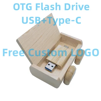 Personalizado gratuitamente Studio LOGOTIPO de Madeira Oval OTG 2 EM 1Flash Unidade USB2.0 Interface + Tipo-C Memory Stick com Maple Caixa