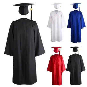 1 Conjunto De Graduação Vestido Chapéu De Borla Zíper De Pescoço De V Solta Cor Sólida 2023 Escola Bacharelado Acadêmico Vestido Estudante De Suprimentos