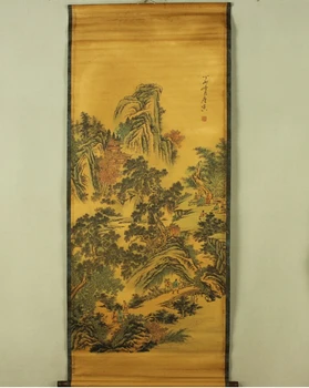 Antiga pintura tradicional Chinês Shu Área da Dinastia Tang pintura de paisagem pintura de rolagem,papel velho pintura