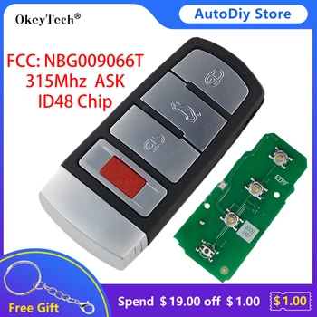 Okeytech 4 Botões Com Pânico 315Mhz ID48 Chip Smart Remote Chave do Carro Fob Para VW/Volkswagen Passat CC de 2006 – 2012 da FCC: NBG009066T
