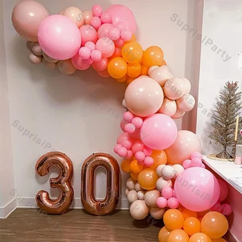 Balões rosa Garland Arco Festa de Aniversário, Decoração Dobrou o Creme de Pêssego Laranja Bola dos Namorados, Casamento, chá de Bebê Decoração