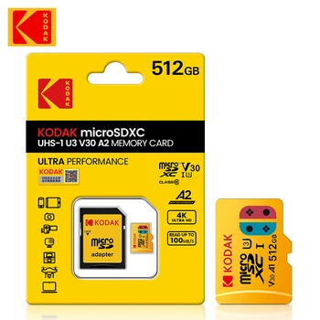 Kodak Cartão Micro SD V30 512GB de 256GB SDXC 128GB de Memória Flash, Cartão Classe 10 U3 4K cartao de Memoria Para Handheld game console PC